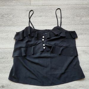 Express Black Ruffle Pearl Tank Top Spaghetti Straps Womens Medium